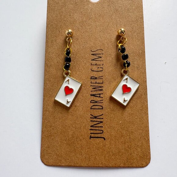 Handmade Beaded Ace Card Dangle Earrings - Picture 3 of 3